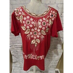 Match Point Vintage 1990 90’s Red Top Short Sleeve With Puffy Paint One Size